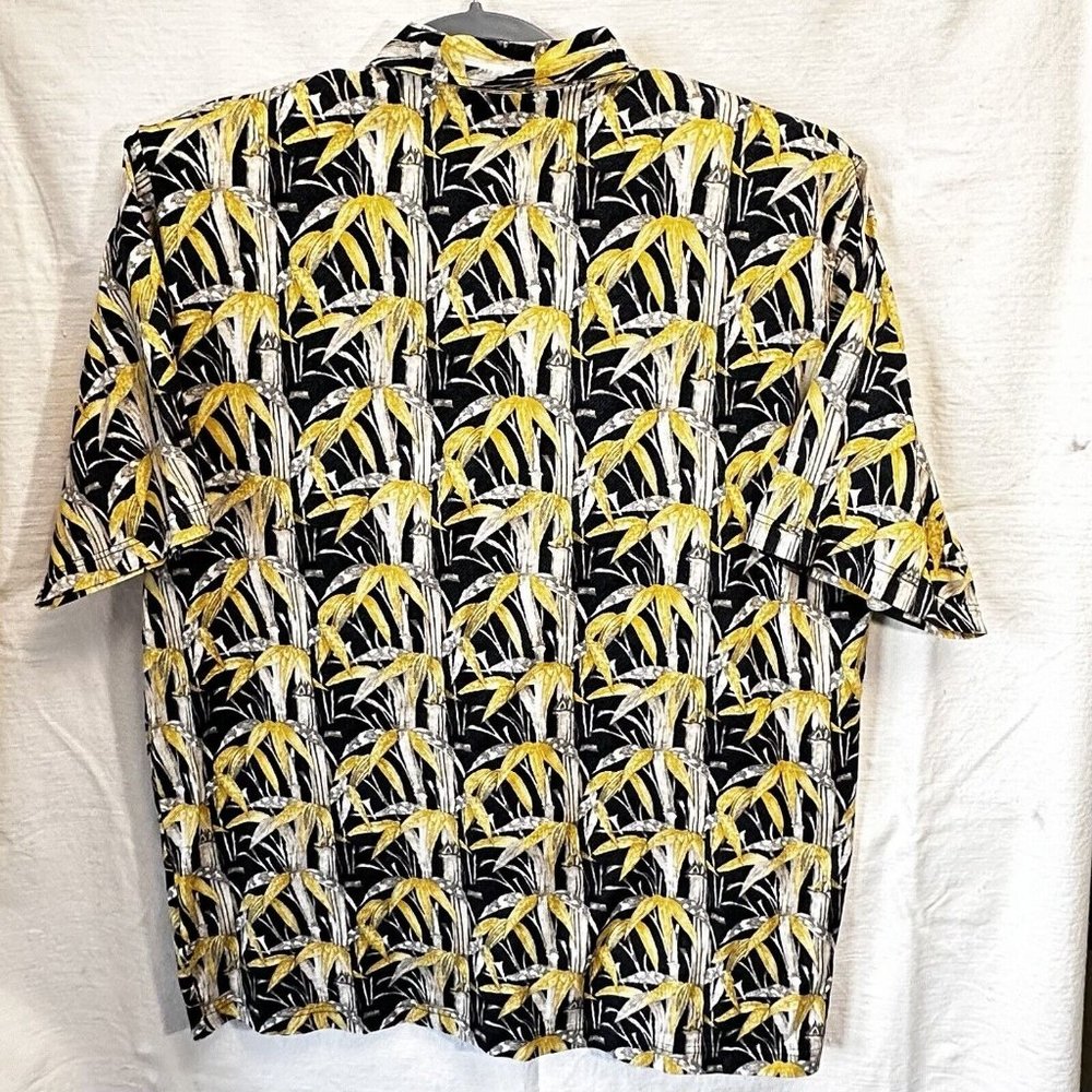 Bobby Jones Colleceion Polo XL Black Yellow Leafy Print Cotton Shirt Italy - Picture 6 of 8